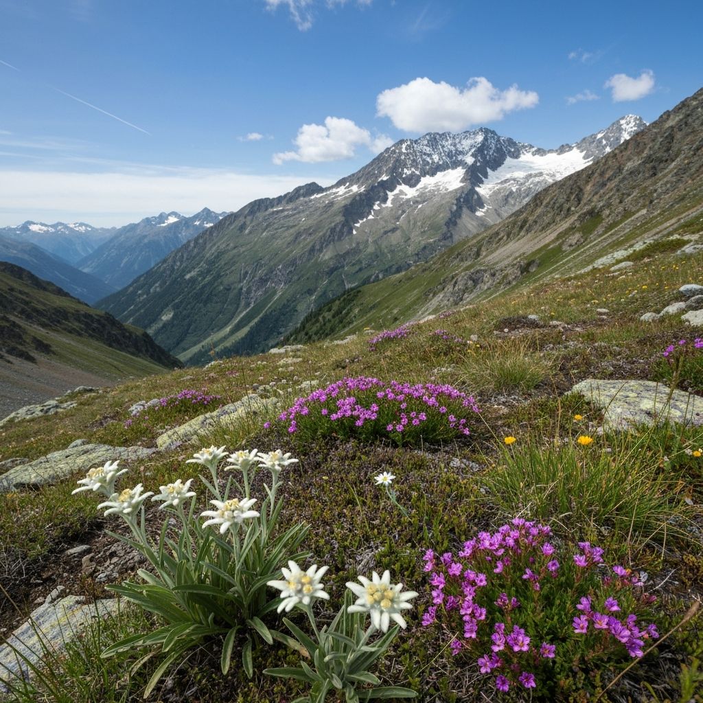 Alpine flowering plants in natural habitat